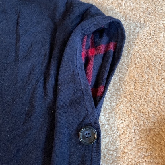 𝅺THE Limited Side Buttoned Shawl One Size Navy lined with Red/Navy Plaid EUC - Picture 2 of 6